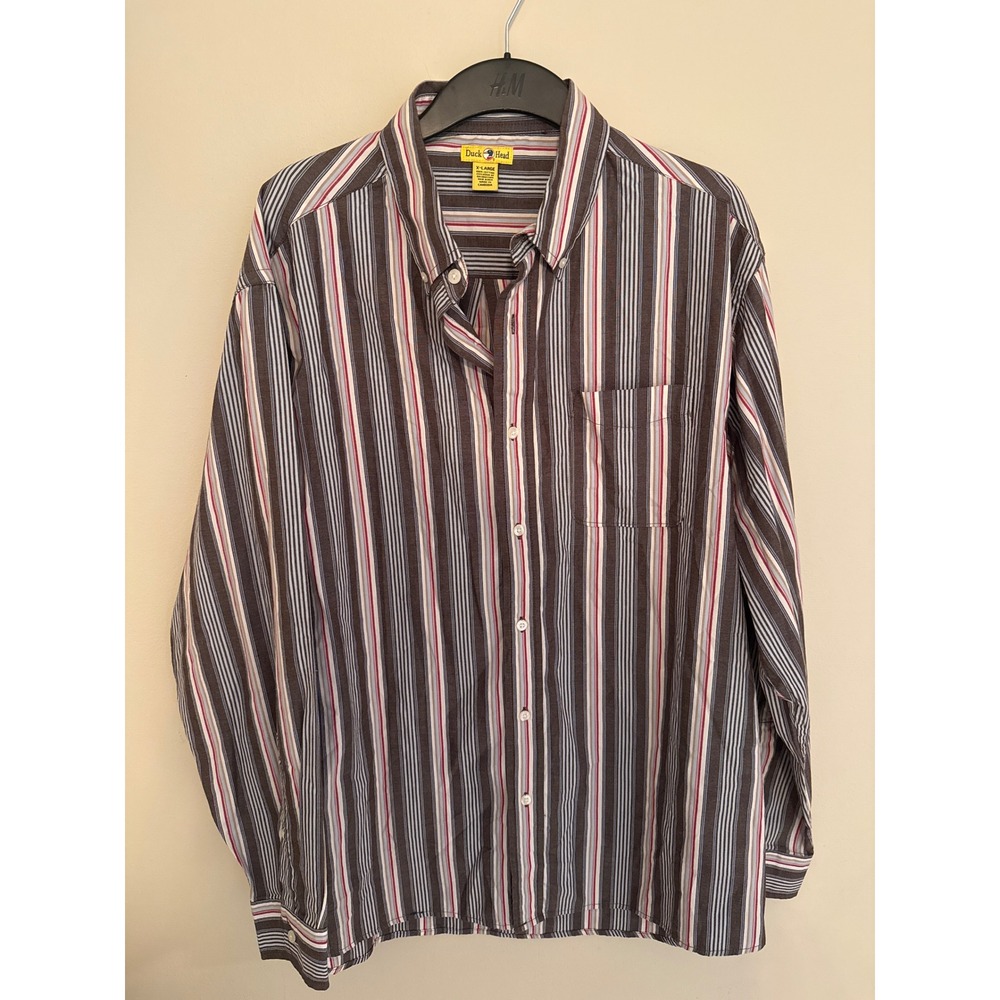 Duck Head Mens XL Long Sleeve Button Down Shirt Brown Red Blue Striped Cotton